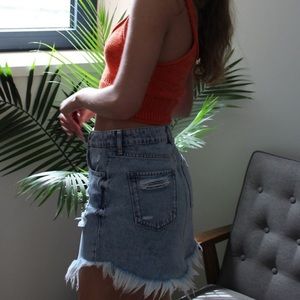 BDG roxi destructed denim mini skirt size m